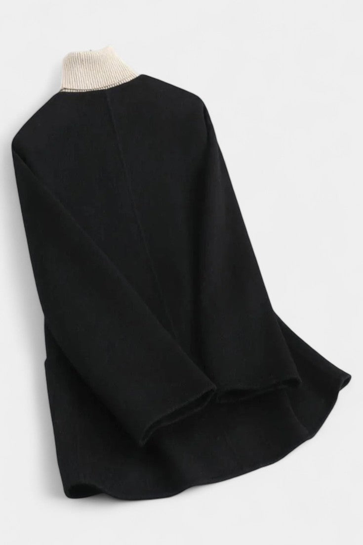 Brunaelle Striped Accent Drawstring Cape Coat in Relaxed Fit