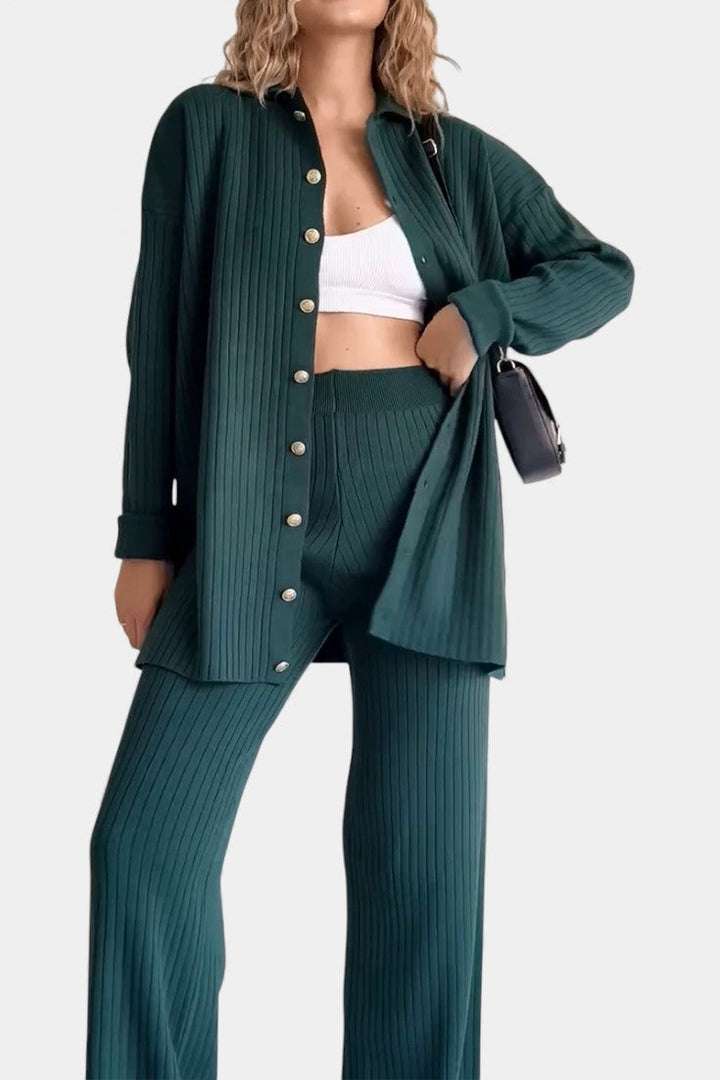 Striped Jacquard Knit Two-Piece Set with Thoughtful Design