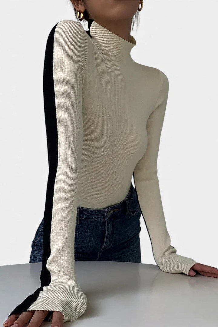 Lucasta Long Sleeve Reversible Two-Tone Knit Top