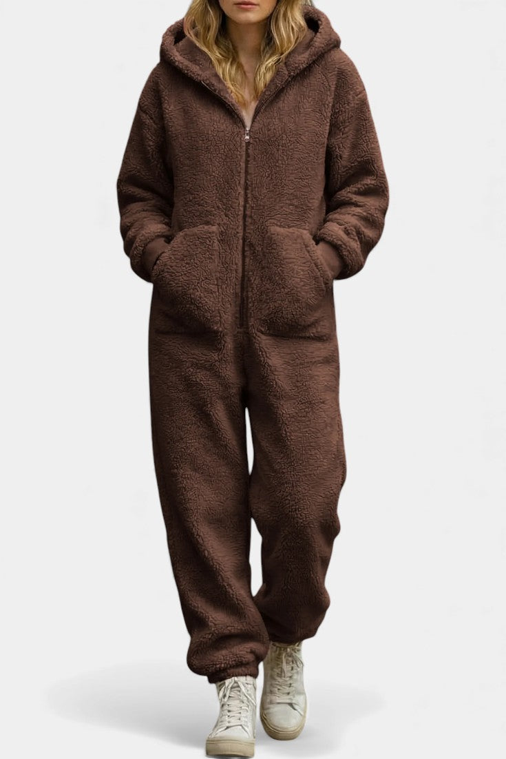 Emergence Zip-Up Hooded Plush Jumpsuit