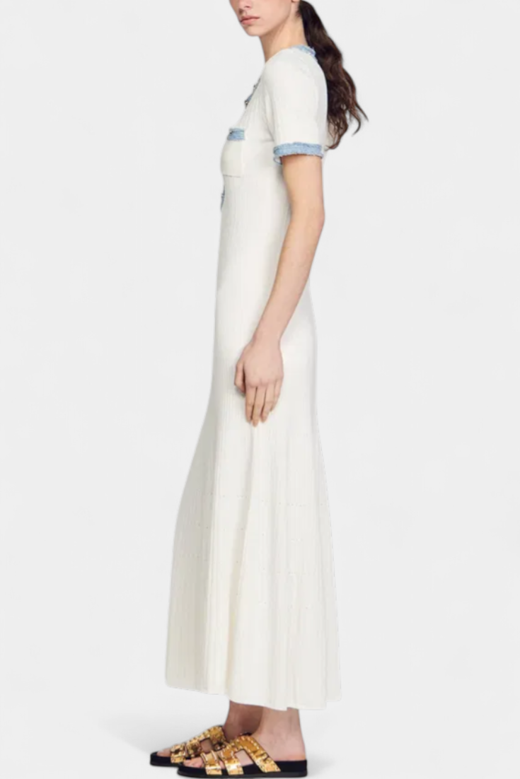 Alexia Knit Polo Dress with Open Collar and Button Accents