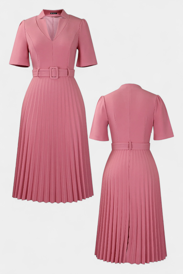 Seliora Pleated Skirt Midi Dress with Belt