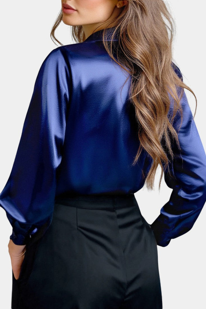 Alida Chic Long-Sleeve Satin Blouse