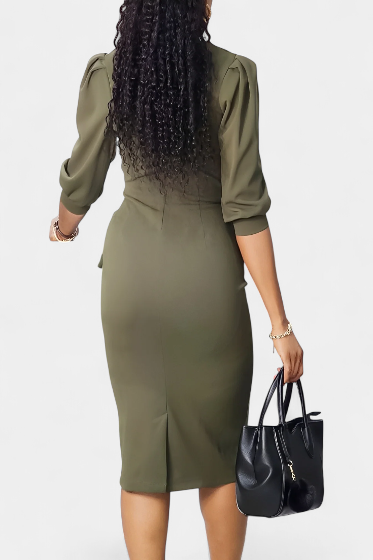 Reanna Puff Sleeve Fitted Midi Dress
