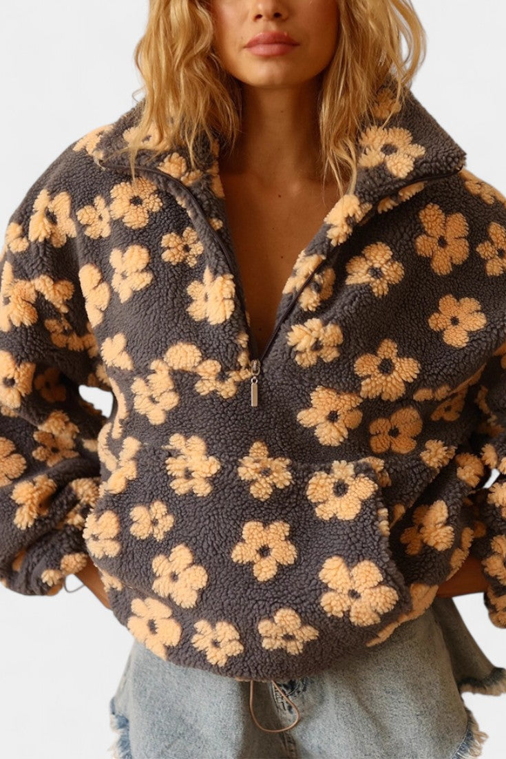 Boho Chic Nancy Floral Fleece Sweatshirt in Oversized Style
