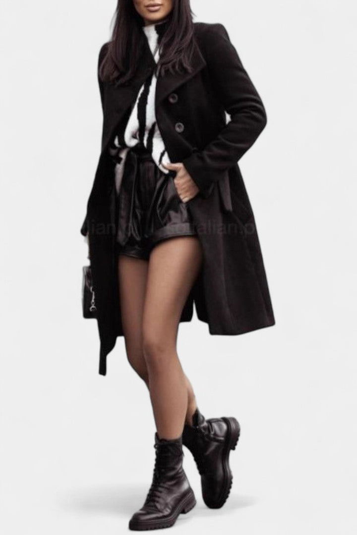 Kaya Belted Long Trench Coat with Straight Cut