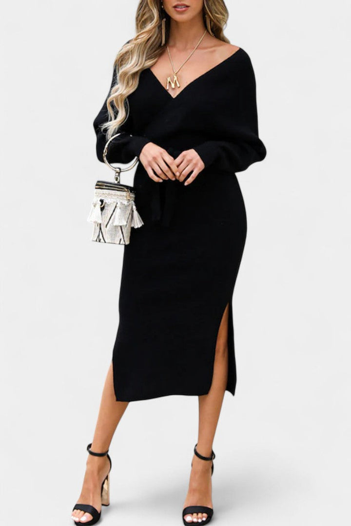 Coriselle Backless Knit Midi Dress with Lace-Up Detail