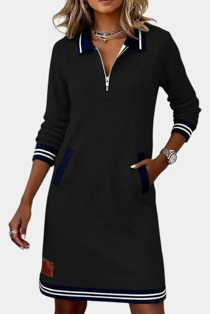 Zharina Ruffled Collar Casual Dress with Hidden Zip