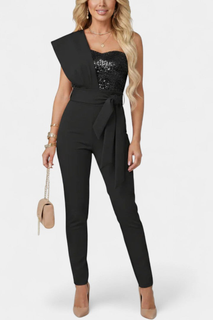 Layla Sequin Jumpsuit with Asymmetrical Design