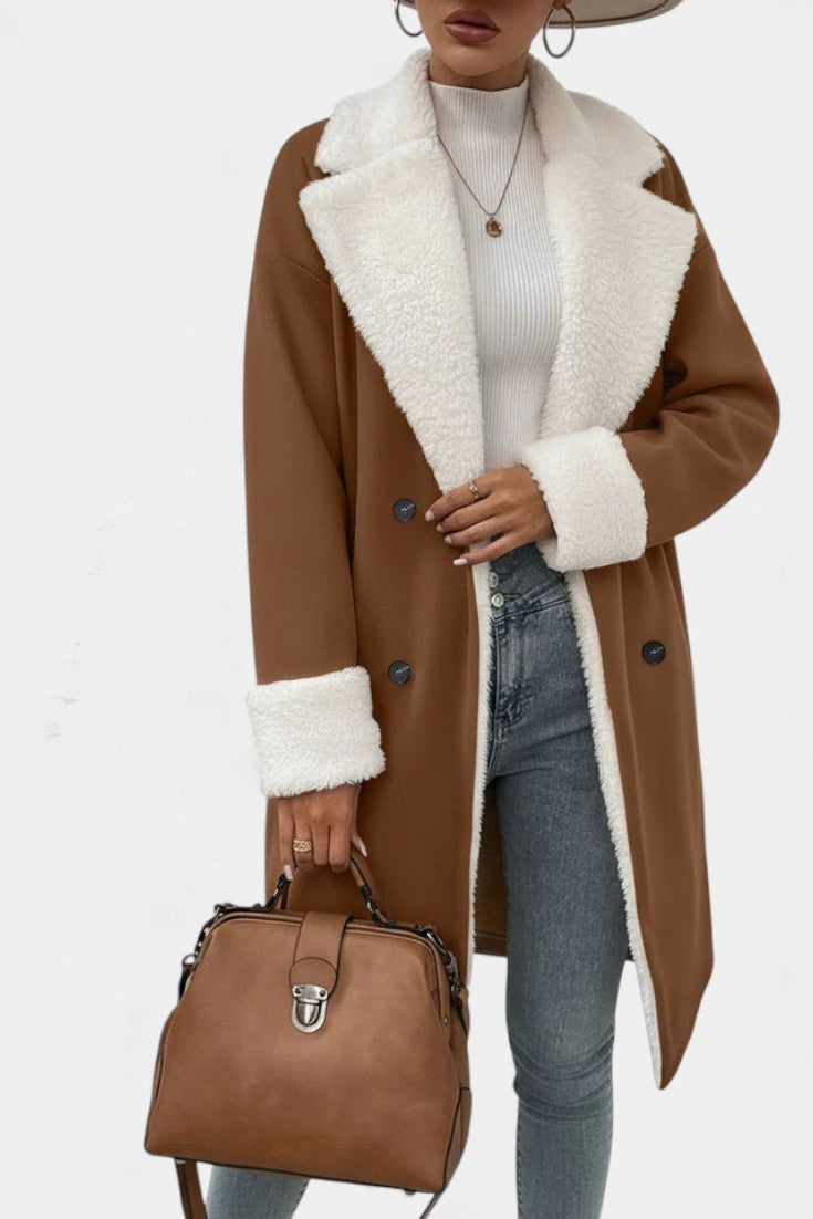 Romina Mid-Length Tailored Coat Featuring Cozy Fleece Lining