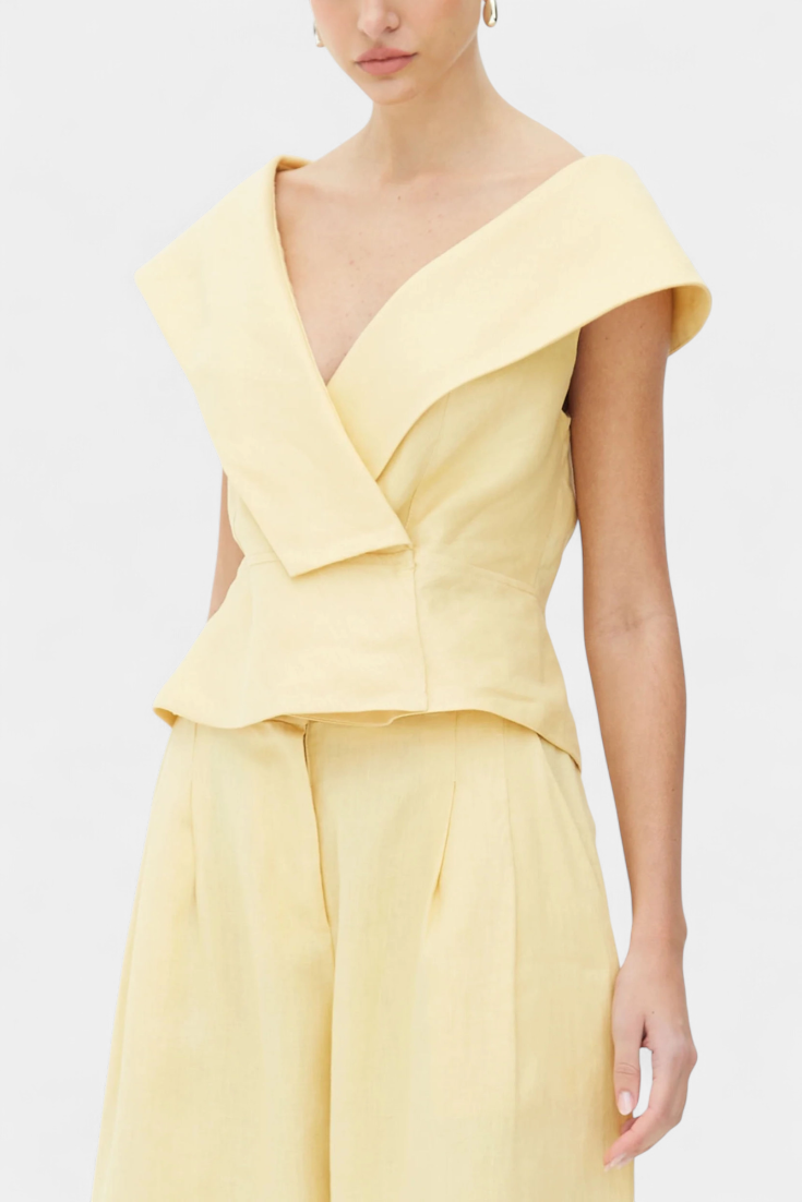 Hayden Ensemble Structured Top with Wrap Neck and Palazzo Pants