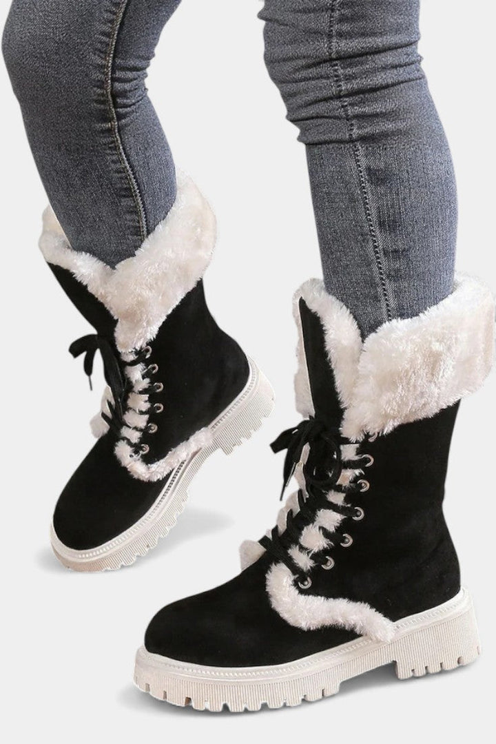 Léonce Lace-Up Mid-Calf Faux Fur Boots