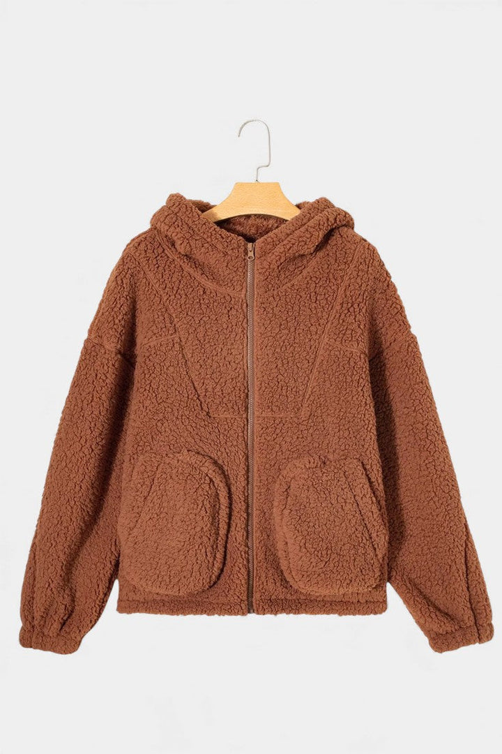 Loose Fit Roza Teddy Hooded Zip Jacket