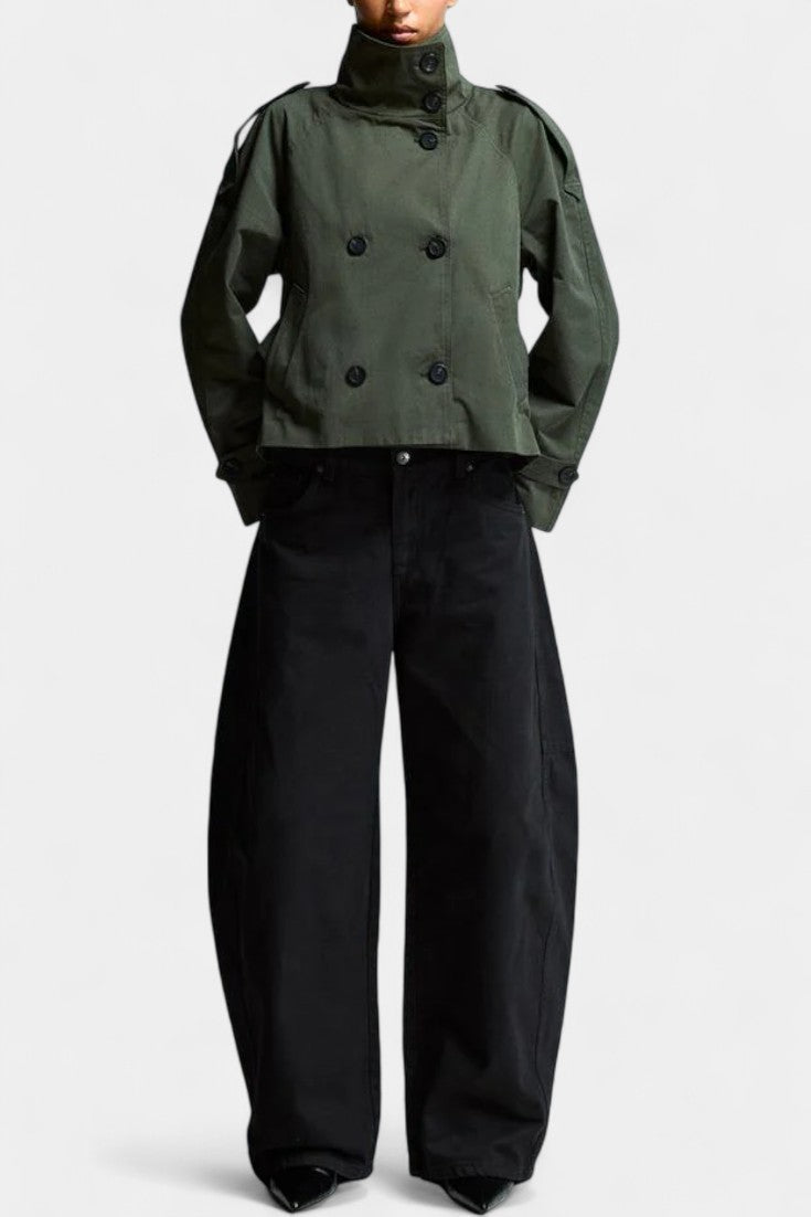 Roux High-Collar Trench Coat with Removable Belt