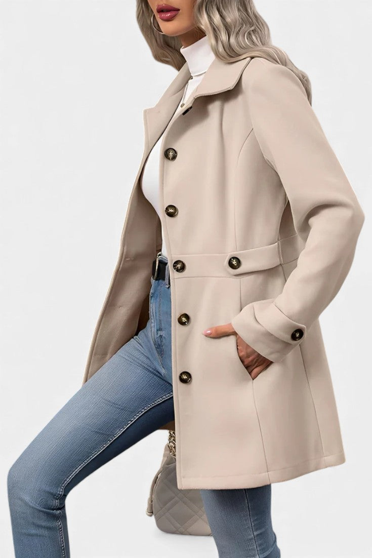 Maroussia Notched Lapel Long Jacket with Button Closure