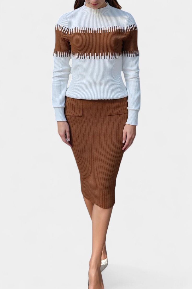 Sidonie Color-Block Knit Midi Dress with Long Sleeves
