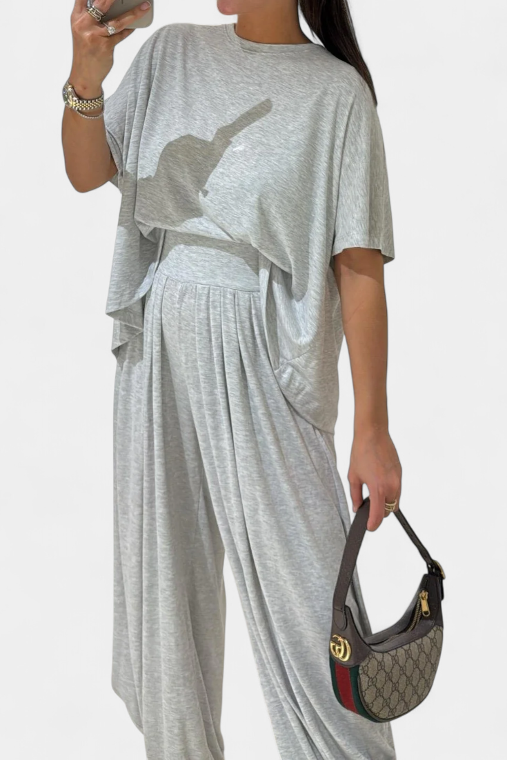 Trista Minimalist Modal Ensemble: Straight Top & Wide-Leg Pants