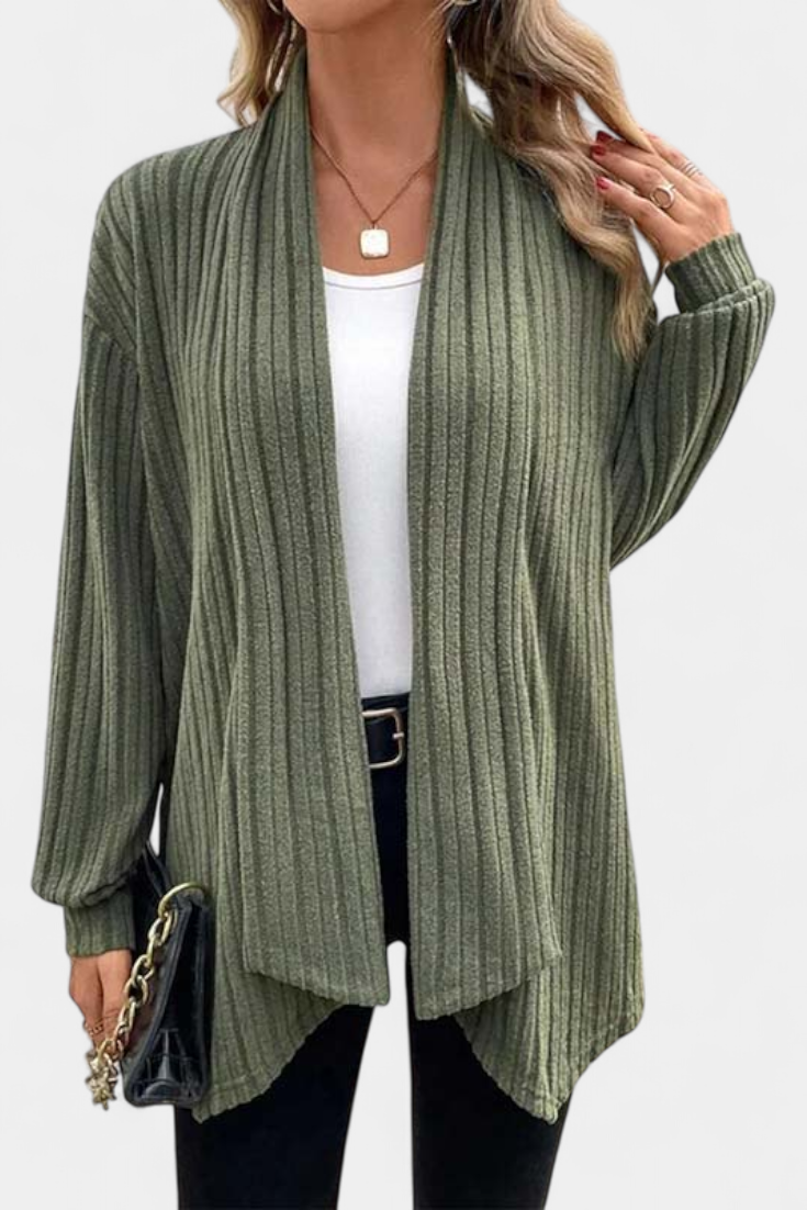 Button-Up Ribbed Hooded Cardigan by Sansel