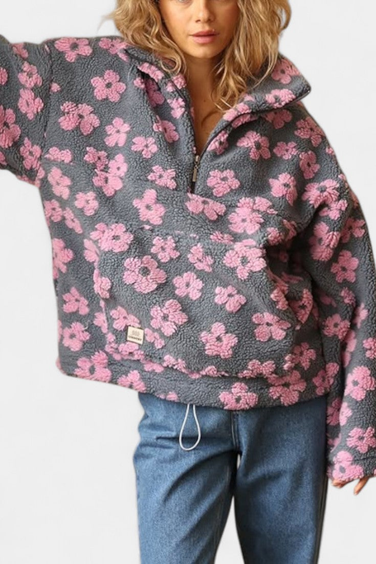 Boho Chic Nancy Floral Fleece Sweatshirt in Oversized Style