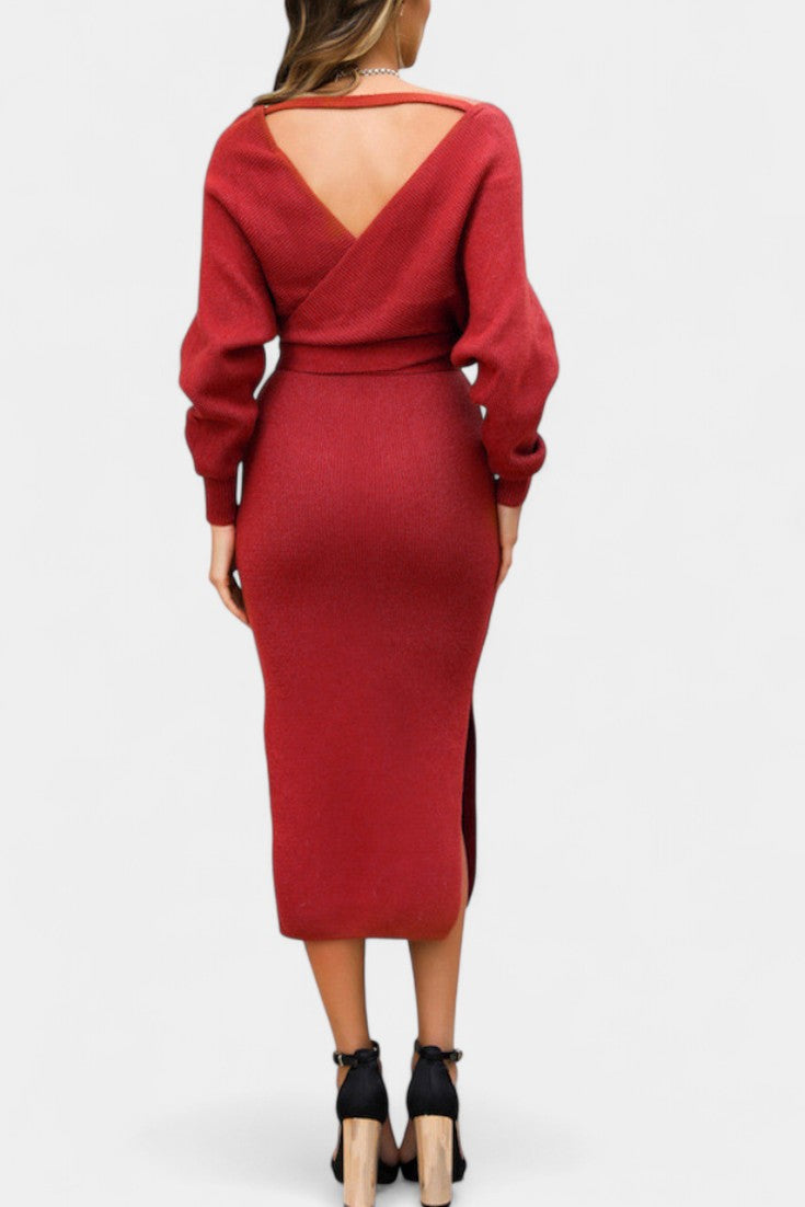 Coriselle Backless Knit Midi Dress with Lace-Up Detail