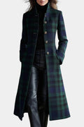 Caterina Vintage-Inspired Midi Coat in Blue-Green Plaid