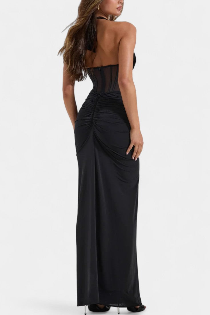 Angelina Mesh Corset Halter with Gathered Maxi Skirt Ensemble