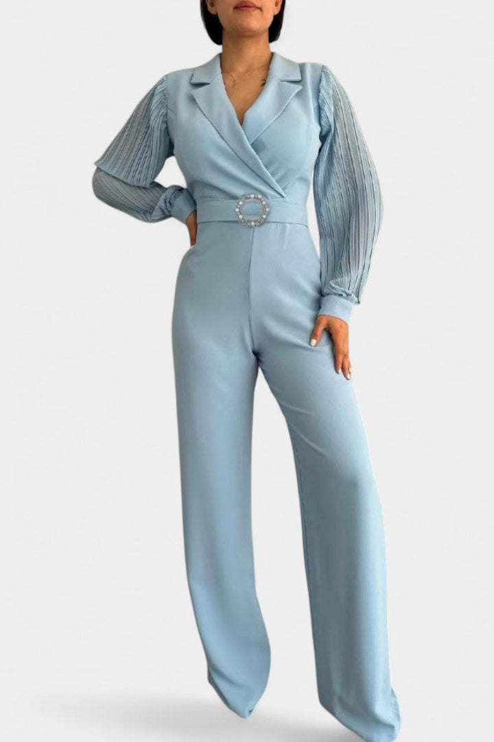 Dénéa Elegant Jumpsuit with Tailored Collar and Ruffled Accents