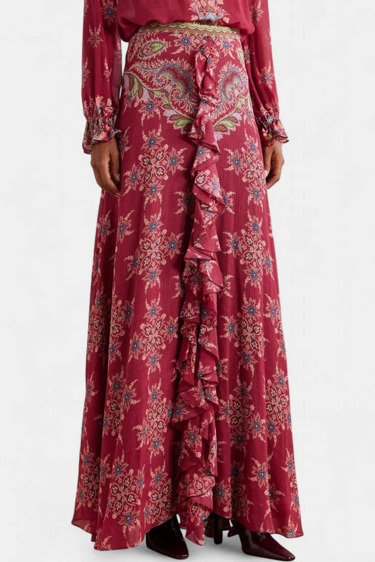 Bohemian Print Ruffled Chiffon Set by Amancia
