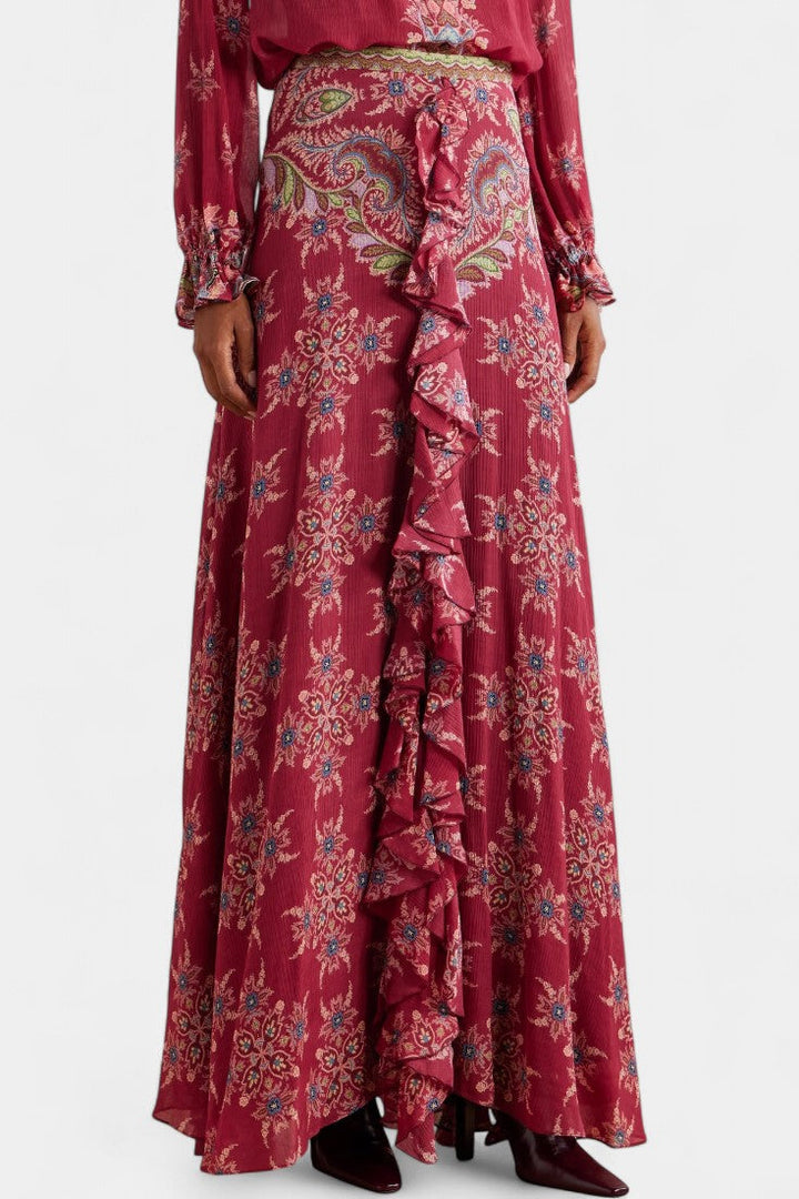 Bohemian Print Ruffled Chiffon Set by Amancia