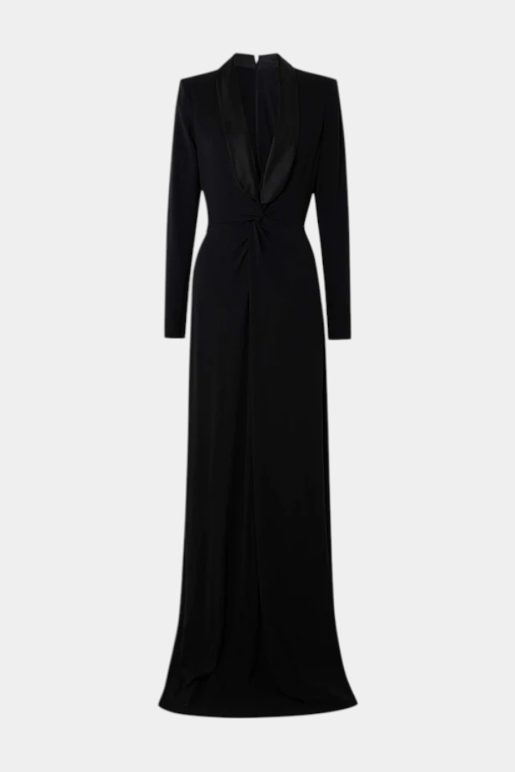 Talara Long Sleeve Fitted Dress with Deep V-Neckline