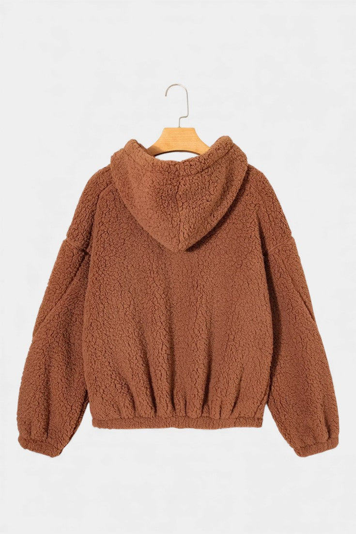 Loose Fit Roza Teddy Hooded Zip Jacket