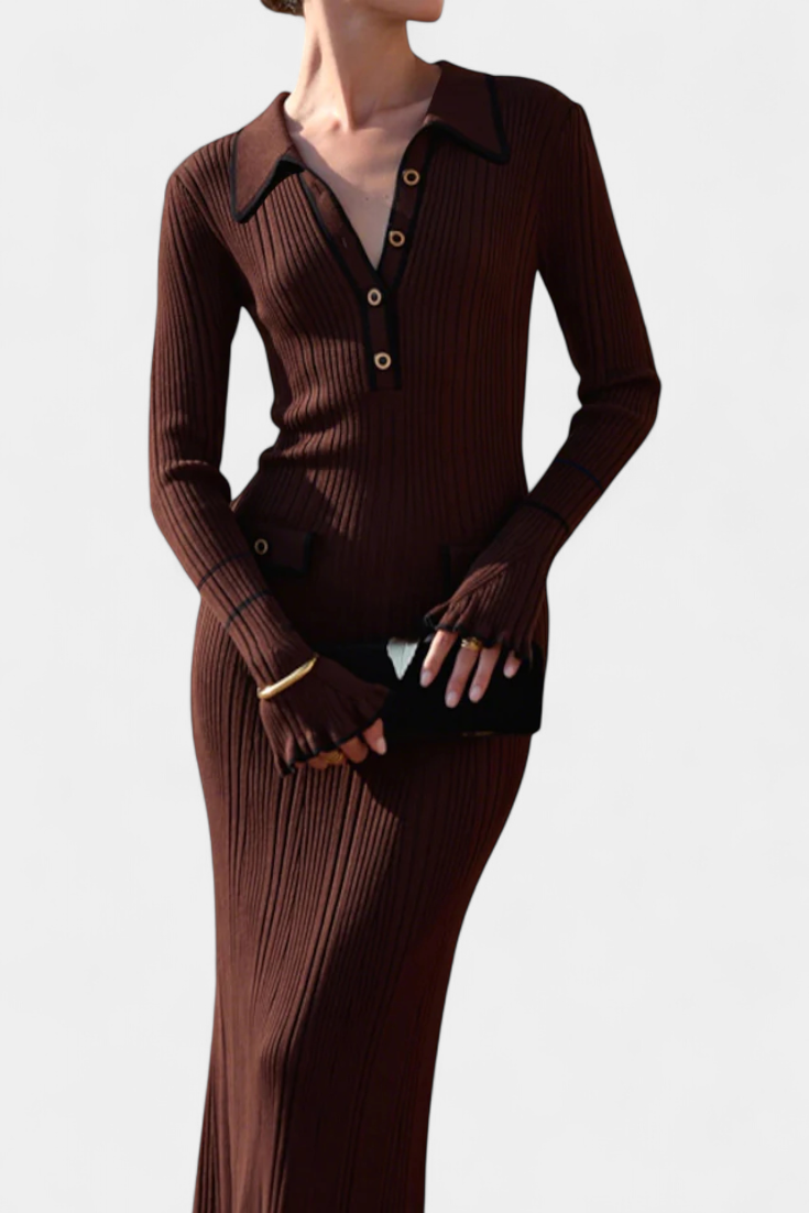 Jamila Polo Collar Knit Dress with Chic Ruffles