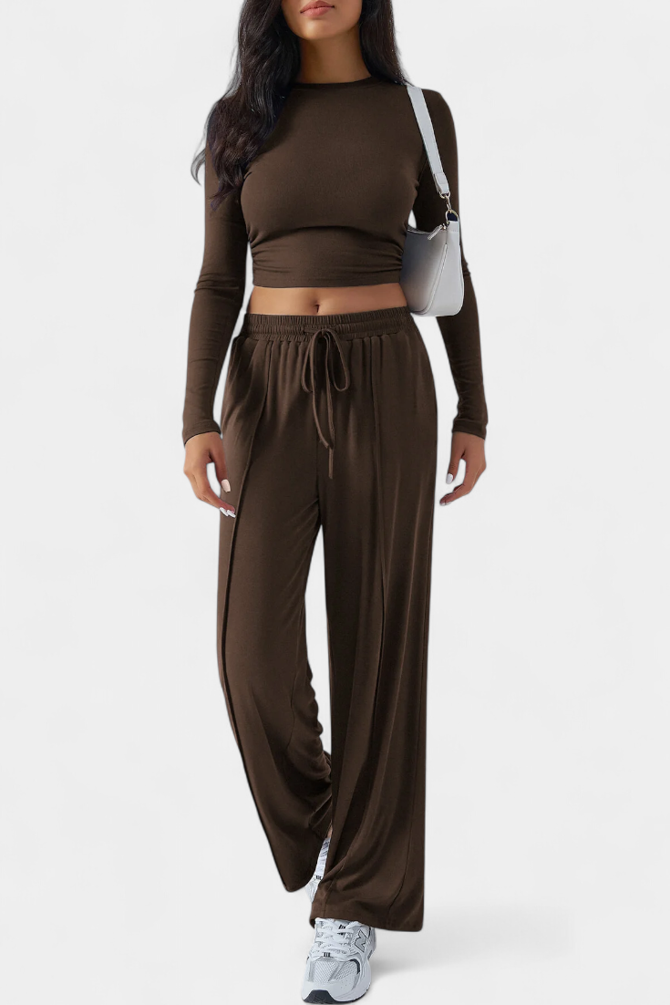 Celaen Elastic-Fit Viscose Yoga Set with Round Neck