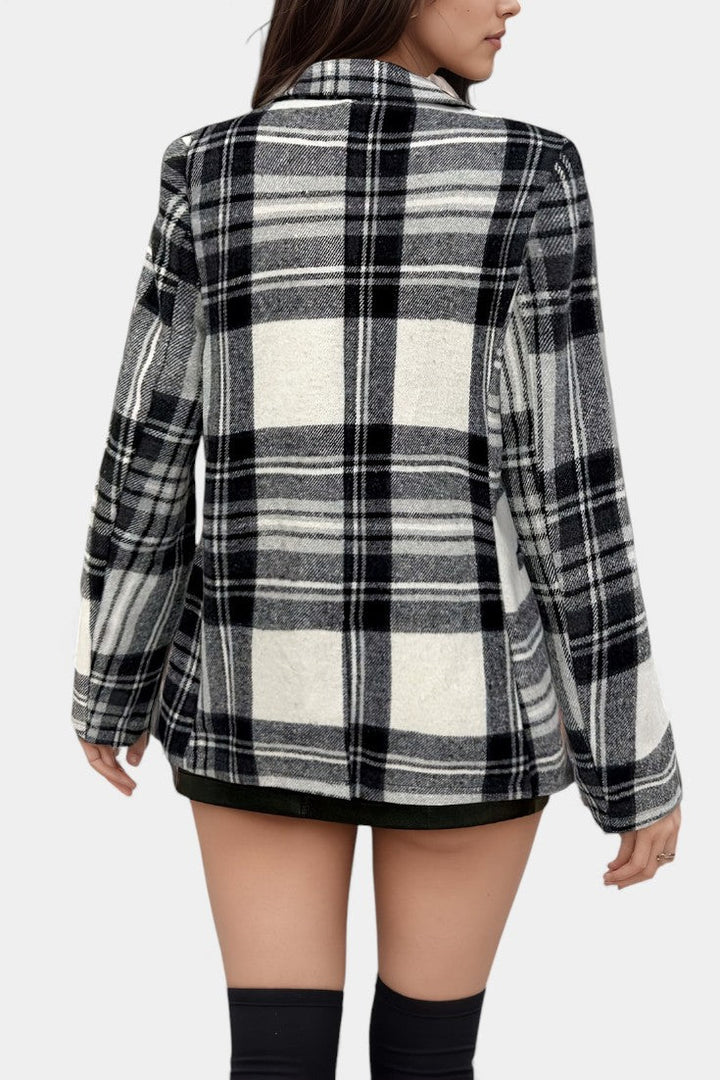 Alvine Long Plaid Blazer featuring Notched Collar and Single Button Fastening