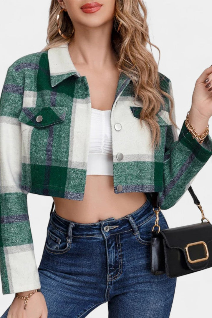 Checkered Plumeria Short Brushed Cotton Jacket