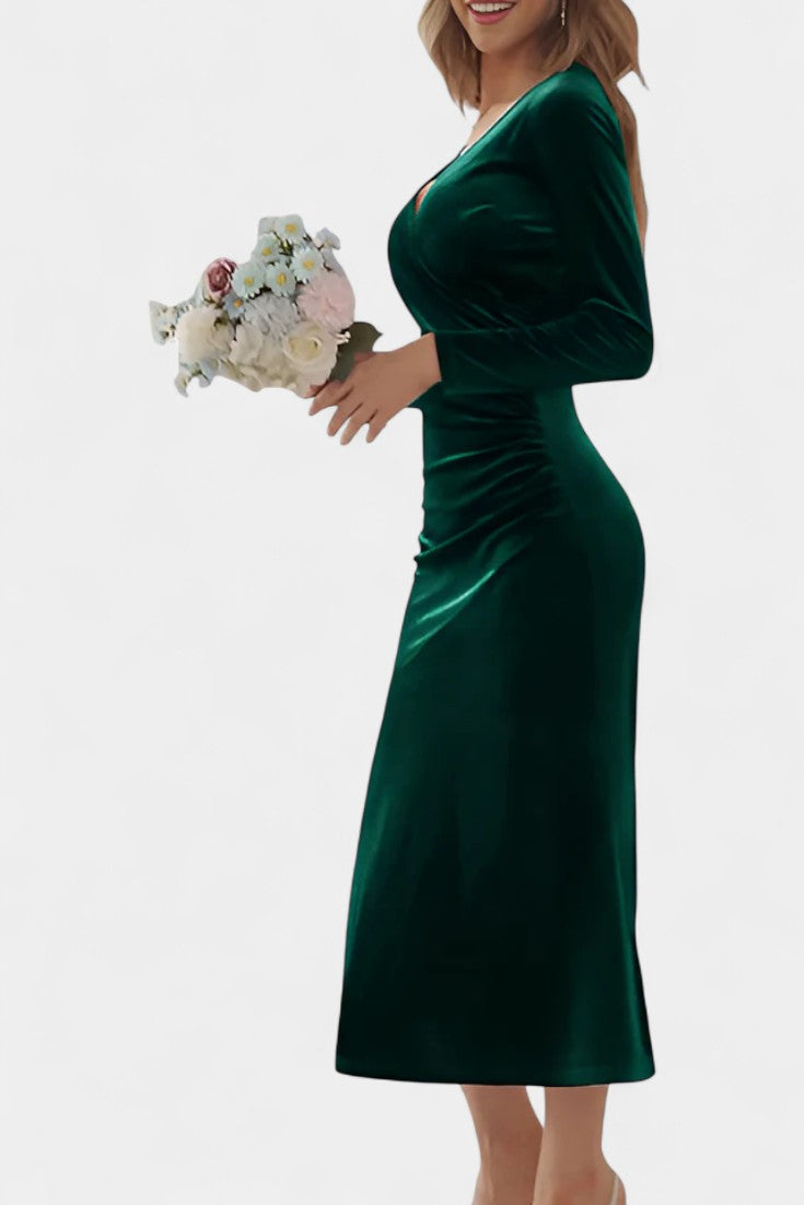 Hesperia Asymmetrical Ruching Velvet Mermaid Dress