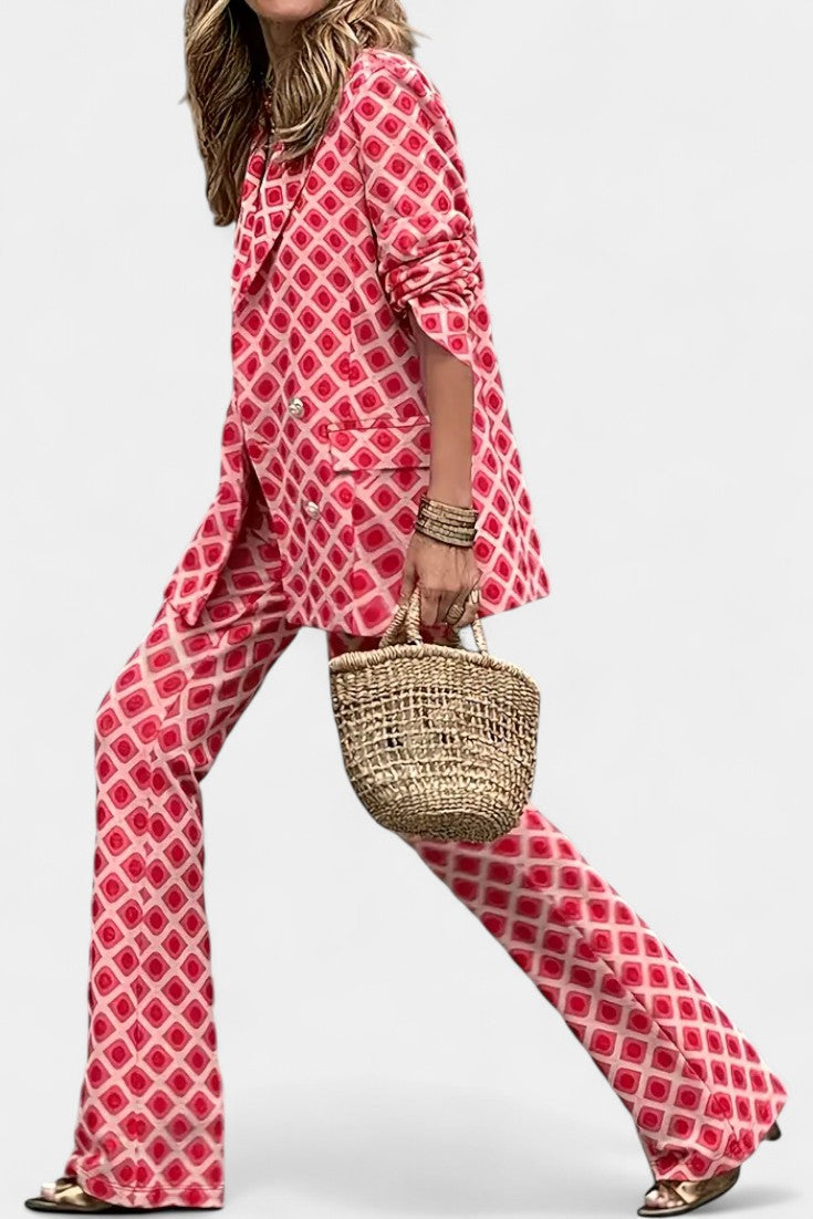 Nusa Tailored Blazer with High-Waisted Leopard Print Trousers