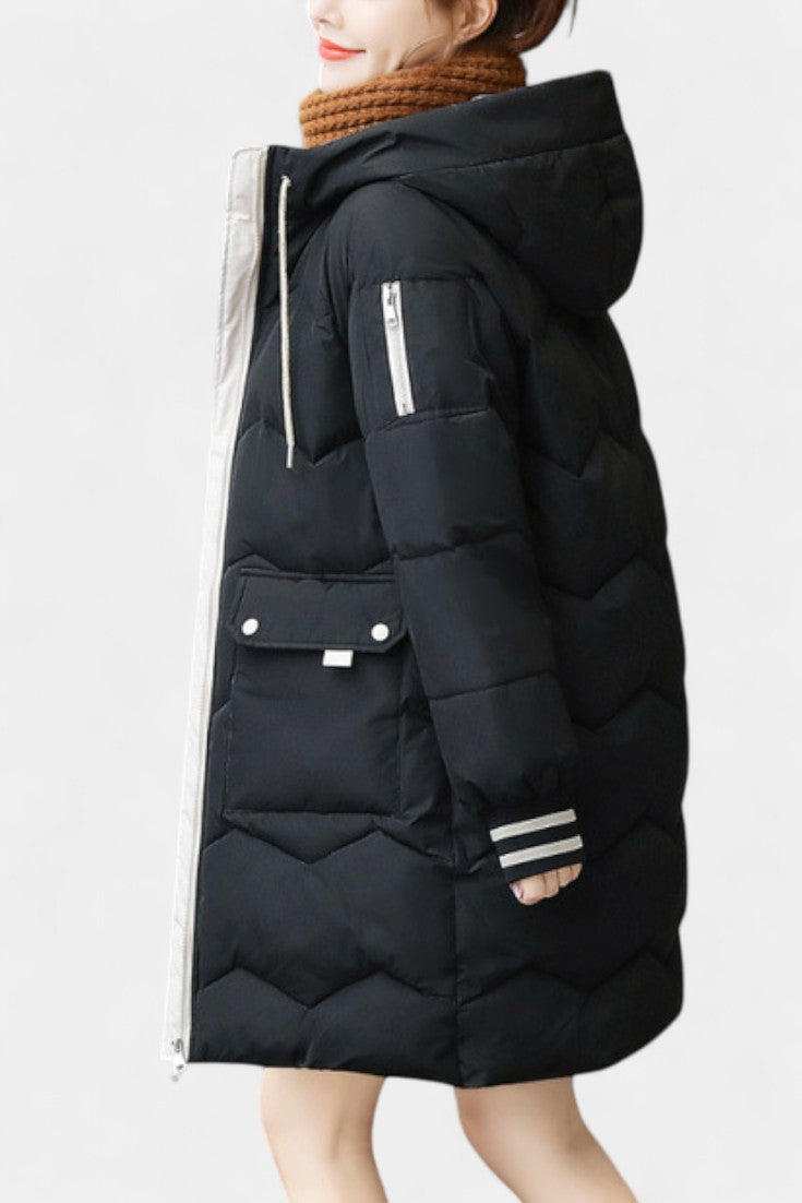 Bella Hooded Quilted Coat with Zipper Fastening