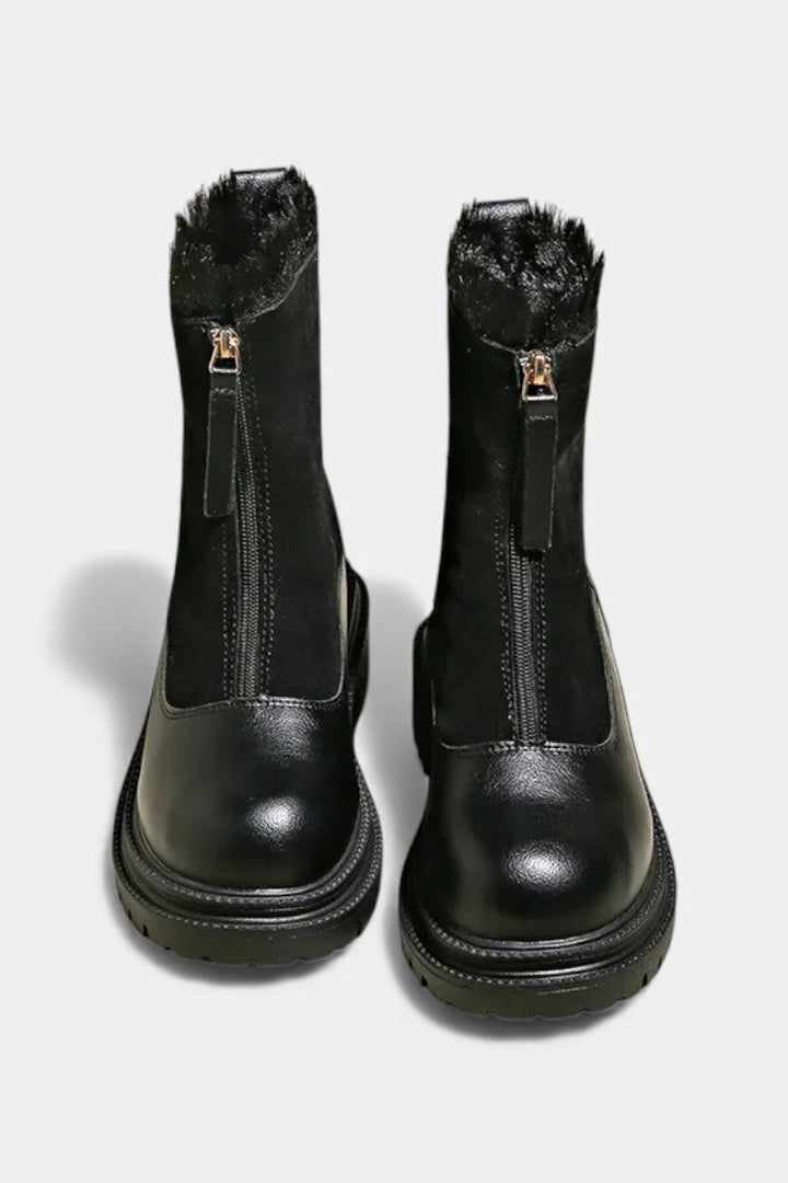 Gertrud Ankle Boots Featuring Studded Sole and Faux Fur Accent