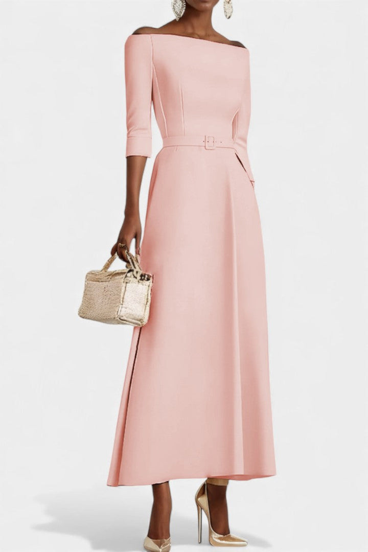 Meriya Off-Shoulder A-Line Dress with Short Sleeves