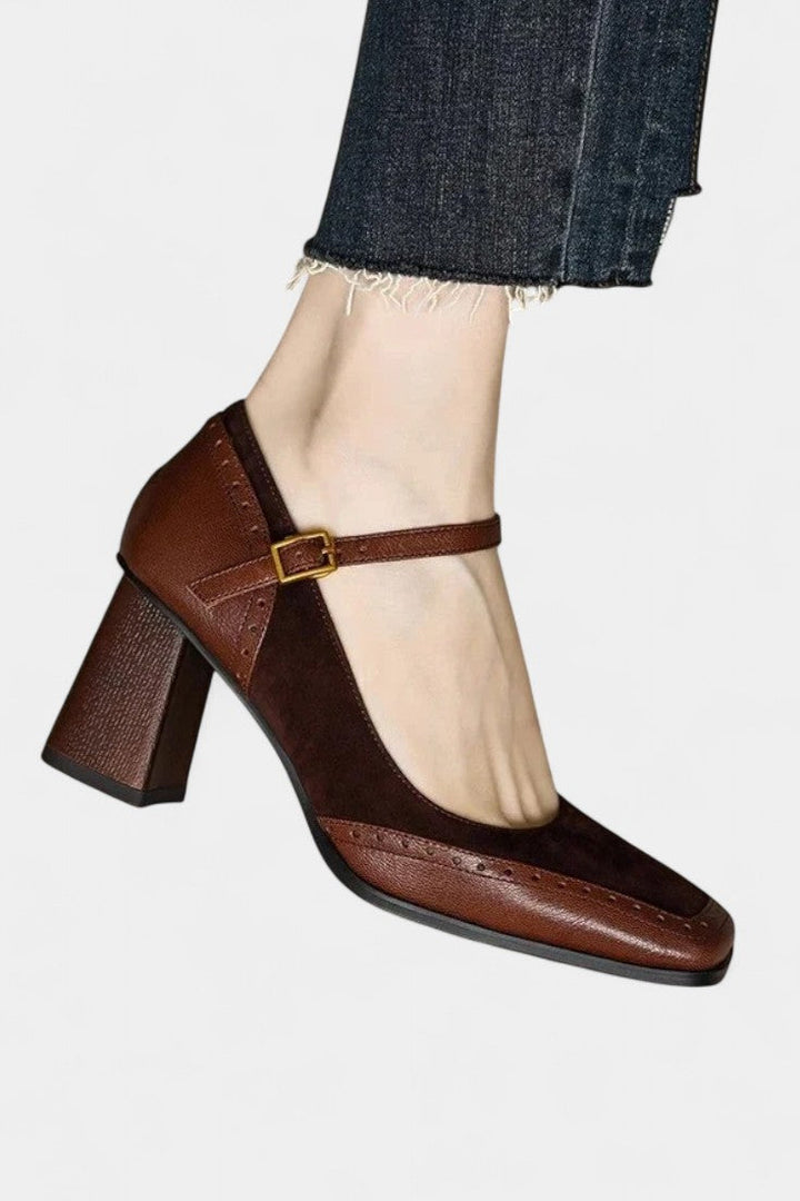 Florence Mary Janes with Square Toe and Chic Brogue Accents
