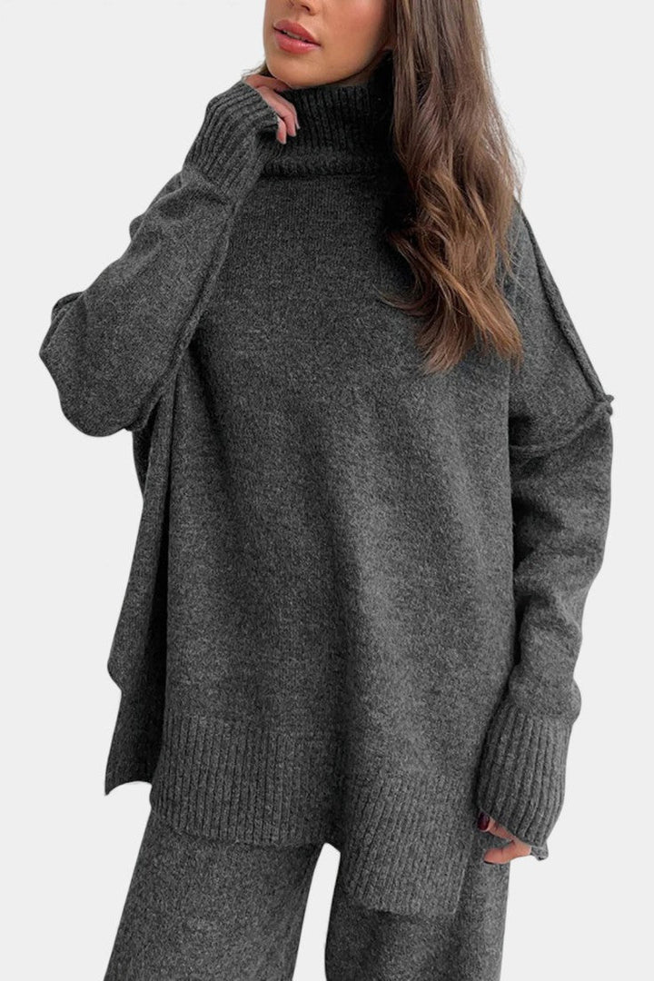 Xylia Turtleneck Knit Set with Wide-Leg Pants