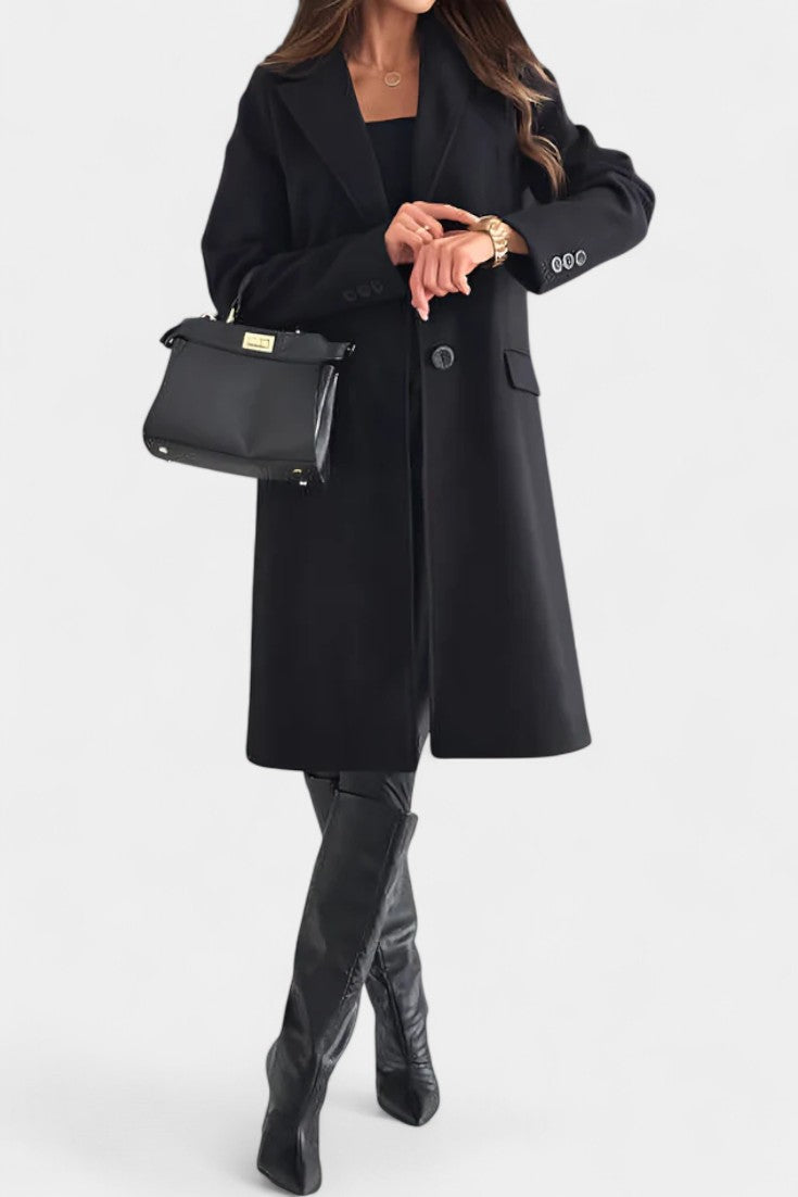 Armande Mid-Length Coat featuring Single-Breasted Button Closure and Notched Collar