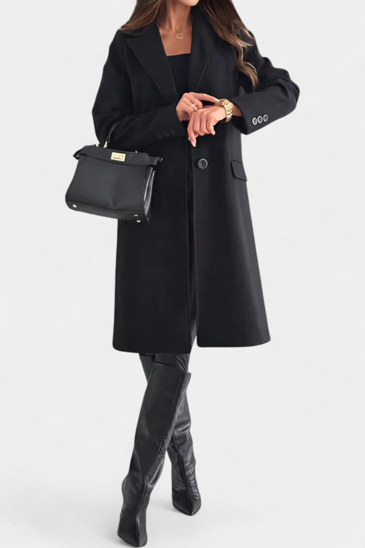 Armande Mid-Length Coat featuring Single-Breasted Button Closure and Notched Collar