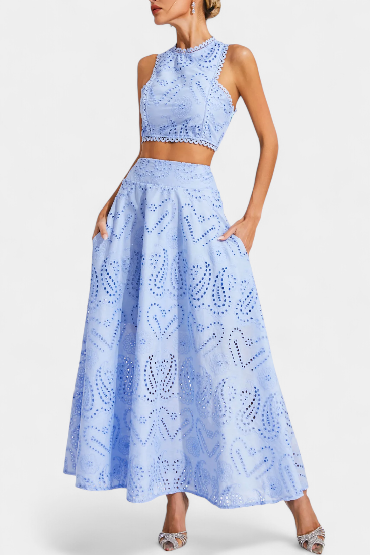 Danitza Floral Lace Two-Piece Set: Crop Top & Maxi Skirt