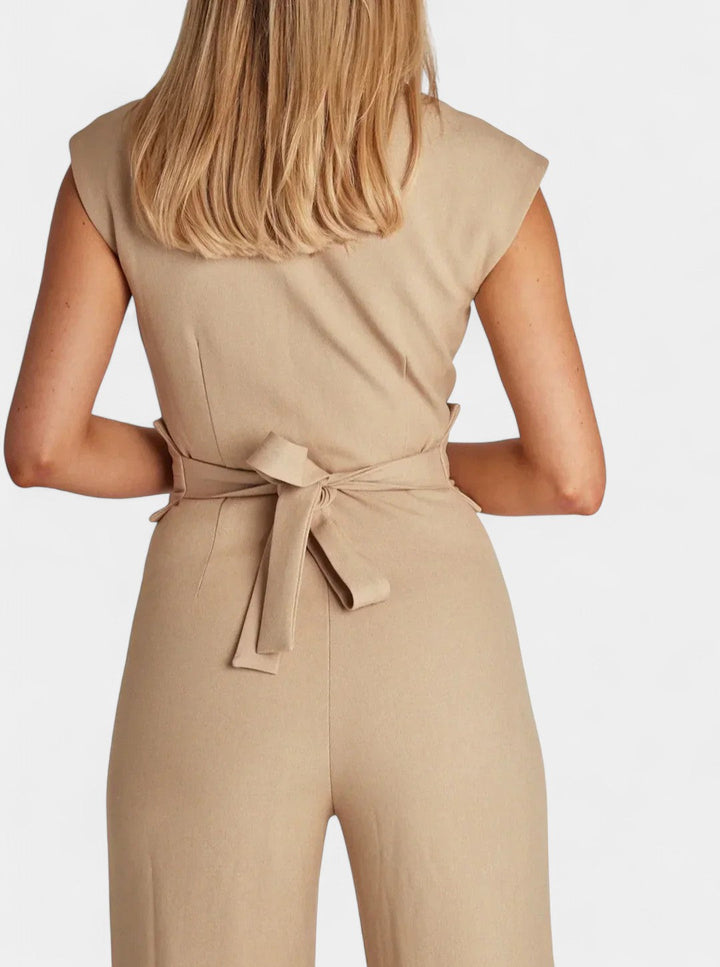 Leona High-Neck Sleeveless Jumpsuit with Flared Legs