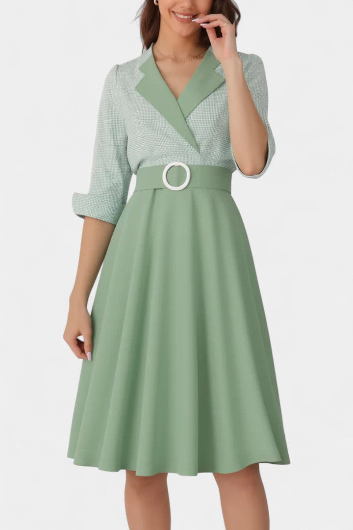 Two-Tone Maria Midi Blazer Dress with Circle Belt