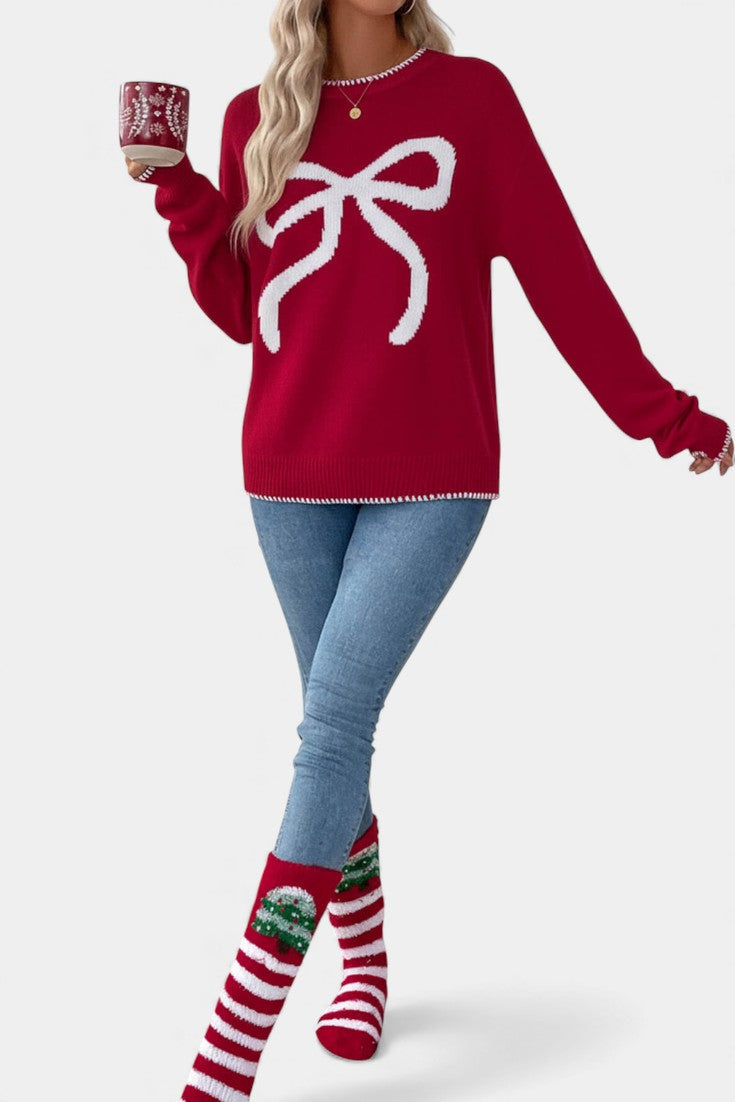 Cécile Festive Bow Pattern Sweater