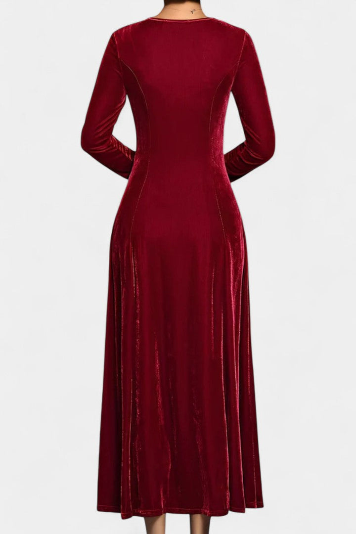 Tiphaine Round Neck Long Sleeve Velvet Maxi Dress