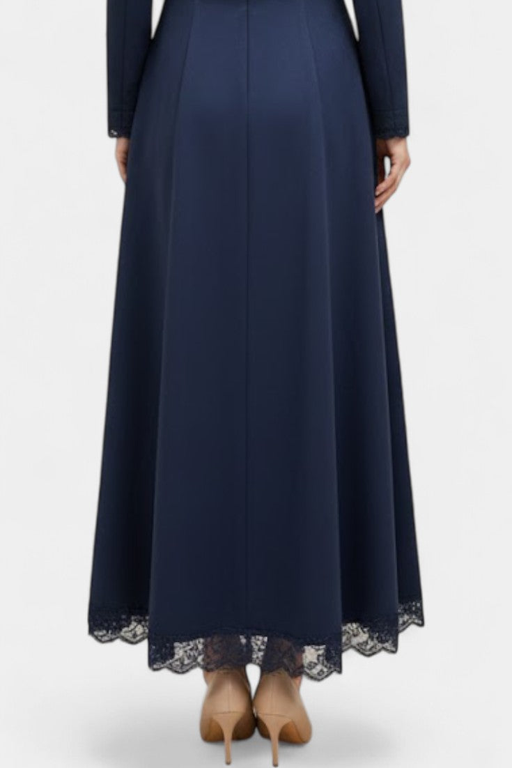 Elegant Long Suede Robe with Shirt Collar and Lace Details